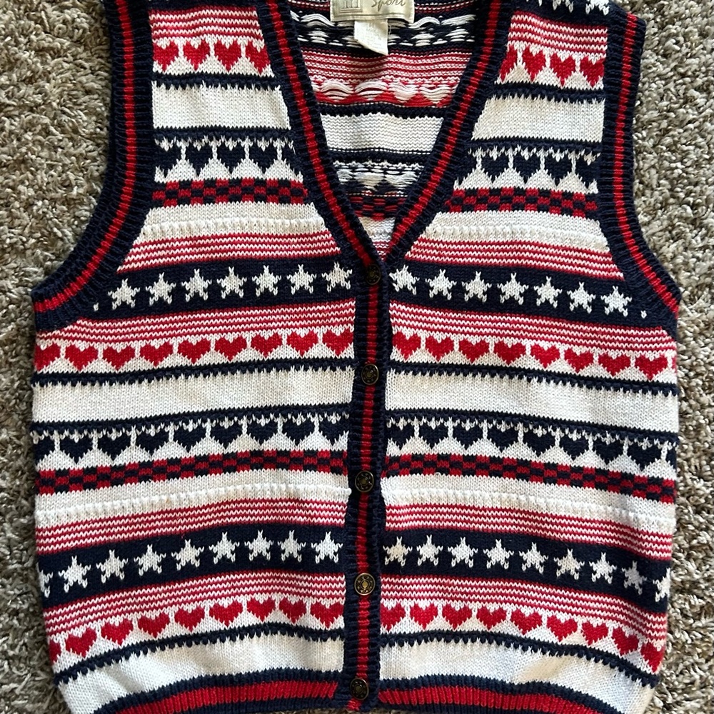 Striped Knit Vest with Heart Pattern